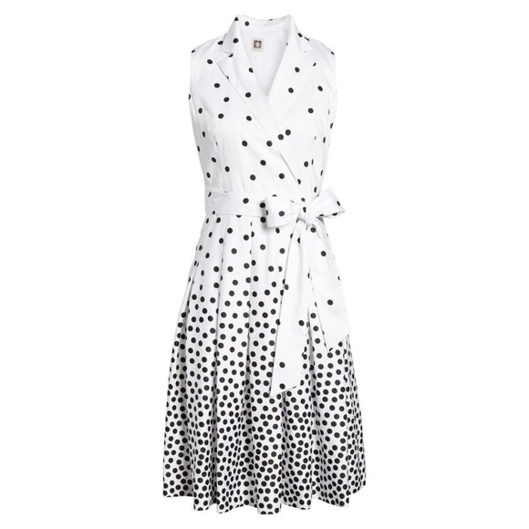 NWT Womens Size 10 Anne Klein Scattered Polka Dot Notch Collar Wrap Dress NEW - Picture 7 of 8